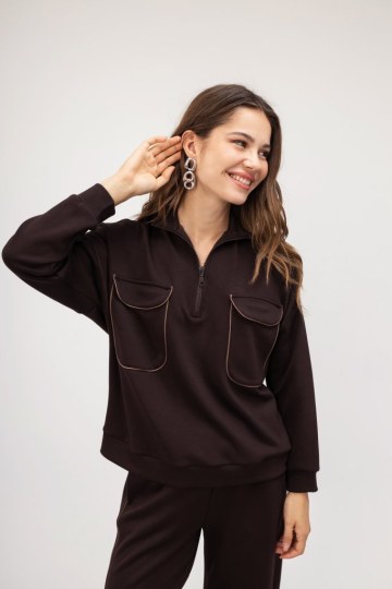 Φούτερ-Μπλούζα καφέ με φερμουάρ  - 