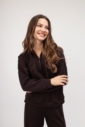 Φούτερ-Μπλούζα καφέ με φερμουάρ  - 