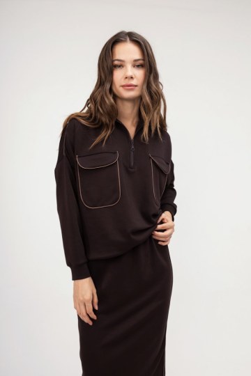 Φούτερ-Μπλούζα καφέ με φερμουάρ  - 