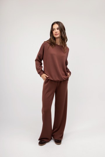 Παντελόνι κανελί άνετο τύπου φούτερ