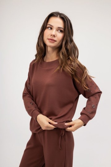 Φούτερ-Μπλούζα κανελί με τρουκς - 