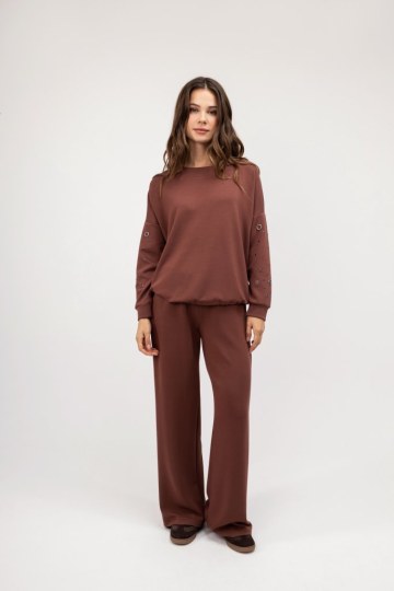 Παντελόνι κανελί άνετο τύπου φούτερ - 