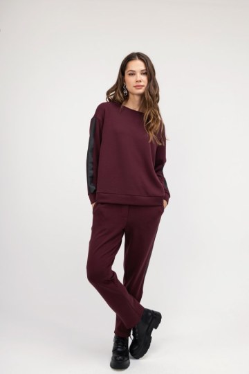 Φούτερ-Μπλούζα μπορντό με μαύρη λεπτομέρεια - 