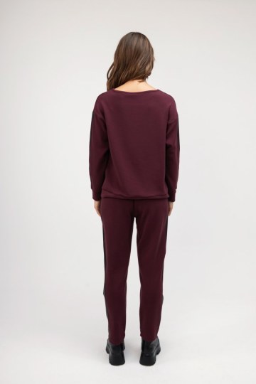 Παντελόνι μπορντό άνετο με μαύρη λεπτομέρεια - 