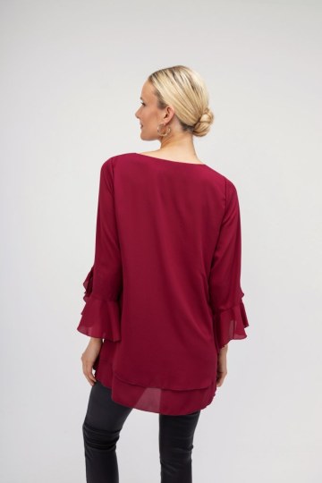 Μπλούζα μπορντό oversized με ασημί φιογκάκι - 