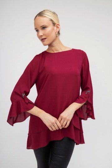 Μπλούζα μπορντό oversized με ασημί φιογκάκι - 