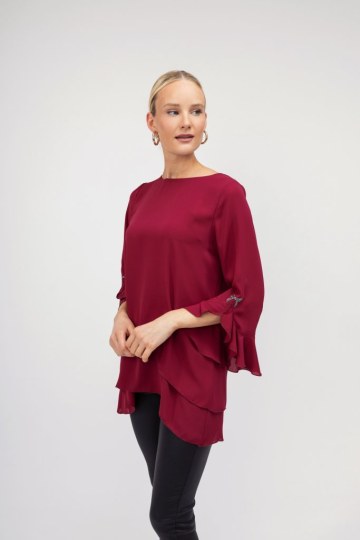 Μπλούζα μπορντό oversized με ασημί φιογκάκι - 