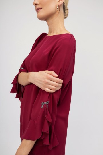 Μπλούζα μπορντό oversized με ασημί φιογκάκι - 