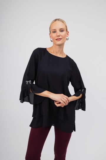 Μπλούζα μαύρο oversized με ασημί φιογκάκι