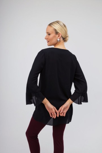 Μπλούζα μαύρο oversized με ασημί φιογκάκι - 