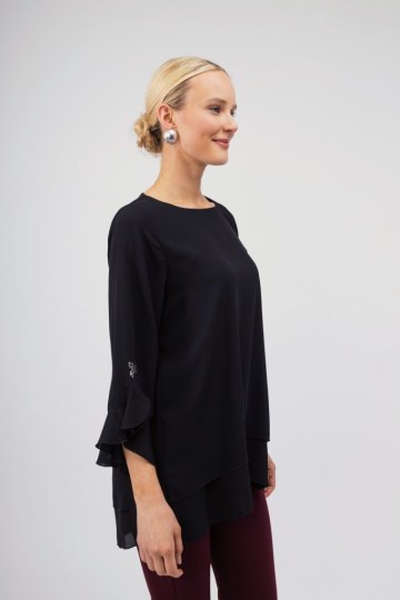 Μπλούζα μαύρο oversized με ασημί φιογκάκι - 