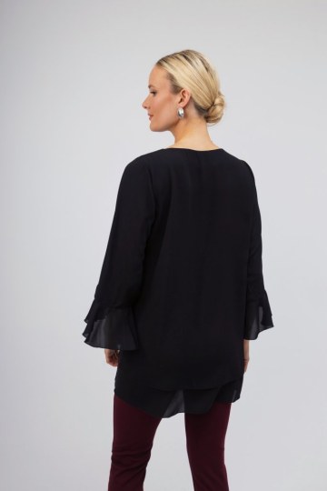 Μπλούζα μαύρο oversized με ασημί φιογκάκι - 