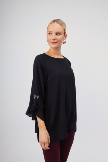 Μπλούζα μαύρο oversized με ασημί φιογκάκι - 