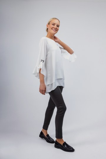 Μπλούζα λευκή oversized με ασημί φιογκάκι - 