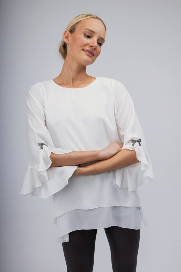 Μπλούζα λευκή oversized με ασημί φιογκάκι