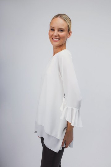 Μπλούζα λευκή oversized με ασημί φιογκάκι - 