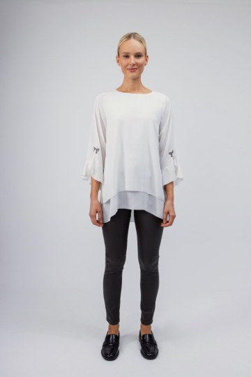 Μπλούζα λευκή oversized με ασημί φιογκάκι - 