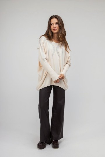 Πουλόβερ εκρού με στρας  - 