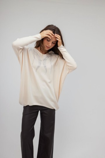 Πουλόβερ εκρού με στρας  - 