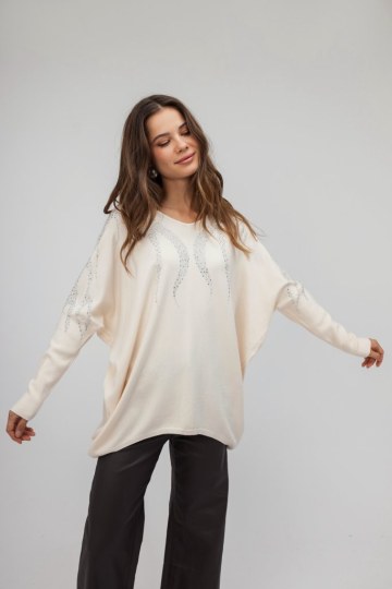 Πουλόβερ εκρού με στρας  - 