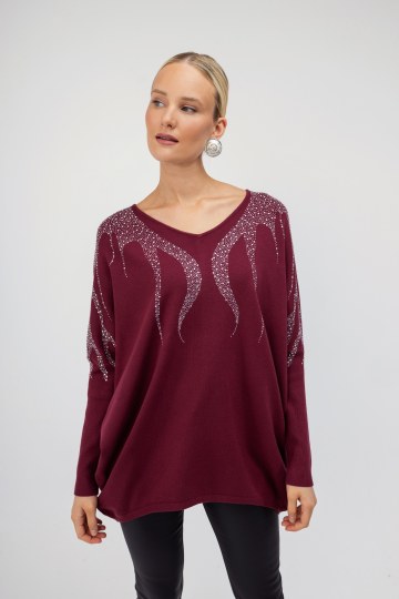 Πουλόβερ μπορντώ με στρας 