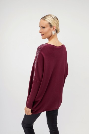 Πουλόβερ μπορντώ με στρας  - 