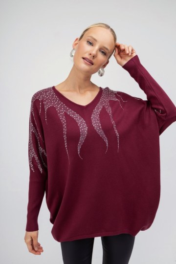 Πουλόβερ μπορντώ με στρας  - 