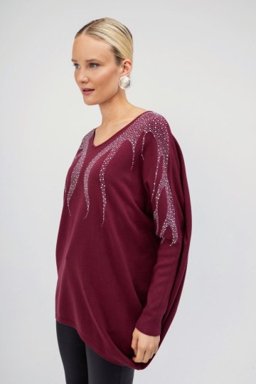 Πουλόβερ μπορντώ με στρας  - 