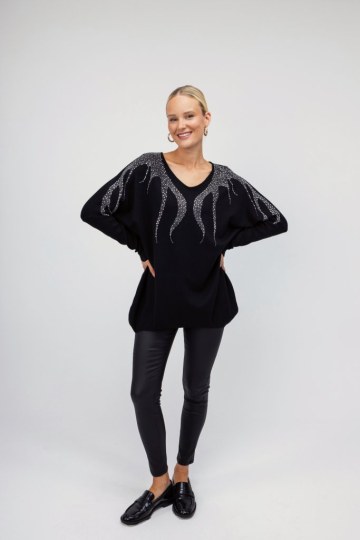 Πουλόβερ μαύρο με στρας  - 