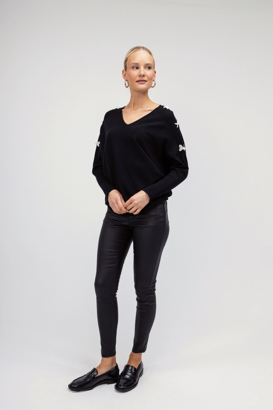 Παντελόνι μαύρο δερματίνη με κουμπί