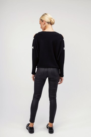 Παντελόνι μαύρο δερματίνη με κουμπί - 