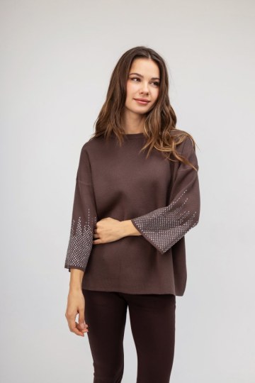 Πουλόβερ καφέ με strass - 