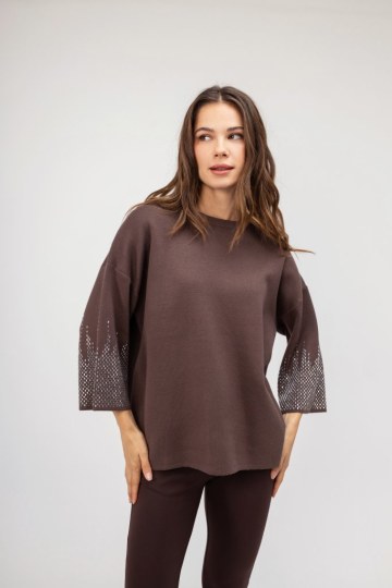 Πουλόβερ καφέ με strass - 