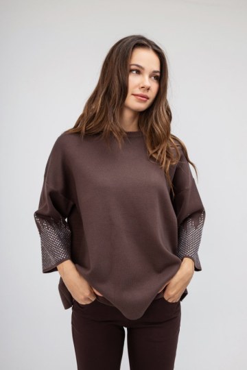 Πουλόβερ καφέ με strass - 