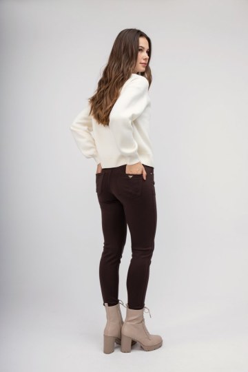 Παντελόνι εφαρμοστό καφέ με λάστιχο - 