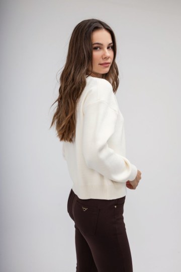 Ζακέτα-Πουλόβερ εκρού με χρυσά κουμπιά - 