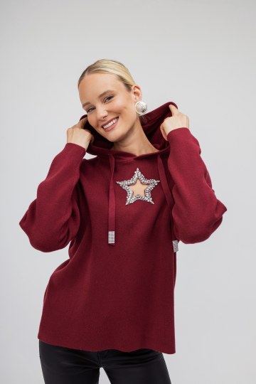 Πουλόβερ - Φούτερ μπορντό με αστέρι και κουκούλα