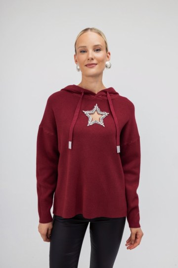 Πουλόβερ - Φούτερ μπορντό με αστέρι και κουκούλα - 