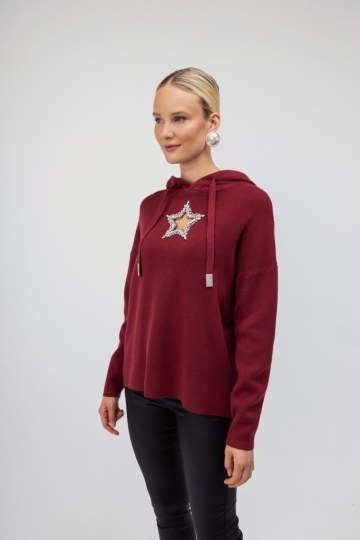 Πουλόβερ - Φούτερ μπορντό με αστέρι και κουκούλα - 