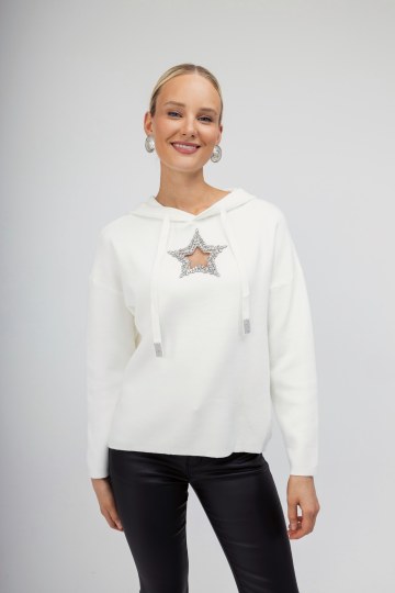 Πουλόβερ - Φούτερ λευκό με αστέρι και κουκούλα