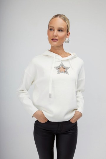 Πουλόβερ - Φούτερ λευκό με αστέρι και κουκούλα - 