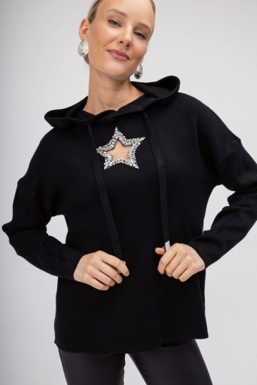 Πουλόβερ - Φούτερ μσαύρο με αστέρι και κουκούλα - 