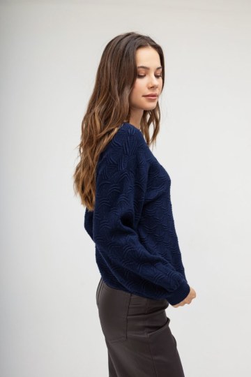 Πουλόβερ μπλε με ανάγλυφο σχέδιο - 