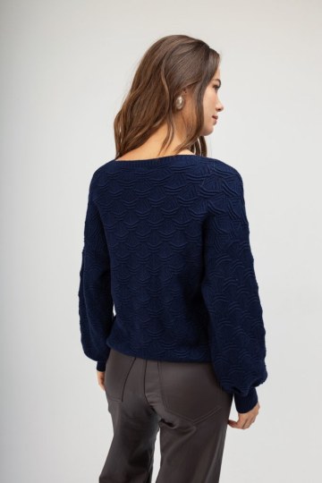 Πουλόβερ μπλε με ανάγλυφο σχέδιο - 
