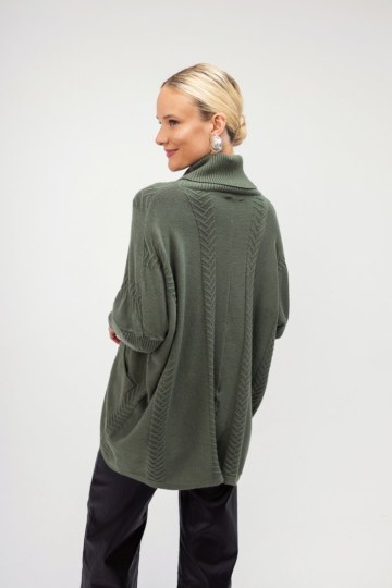 Πουλόβερ ζιβάγκο χακί με ανάγλυφο σχέδιο - 