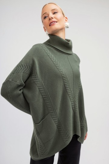 Πουλόβερ ζιβάγκο χακί με ανάγλυφο σχέδιο - 