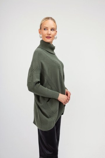 Πουλόβερ ζιβάγκο χακί με ανάγλυφο σχέδιο - 