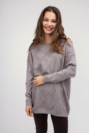 Πουλόβερ γκρι μονόχρωμο με ιδιαίτερο σχέδιο - 