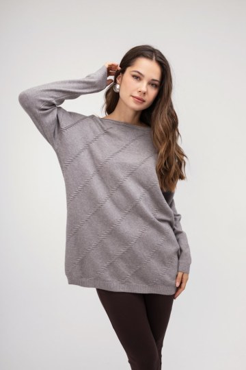 Πουλόβερ γκρι μονόχρωμο με ιδιαίτερο σχέδιο - 