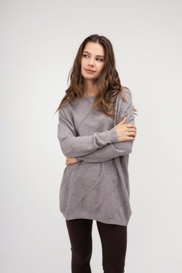 Πουλόβερ γκρι μονόχρωμο με ιδιαίτερο σχέδιο - 